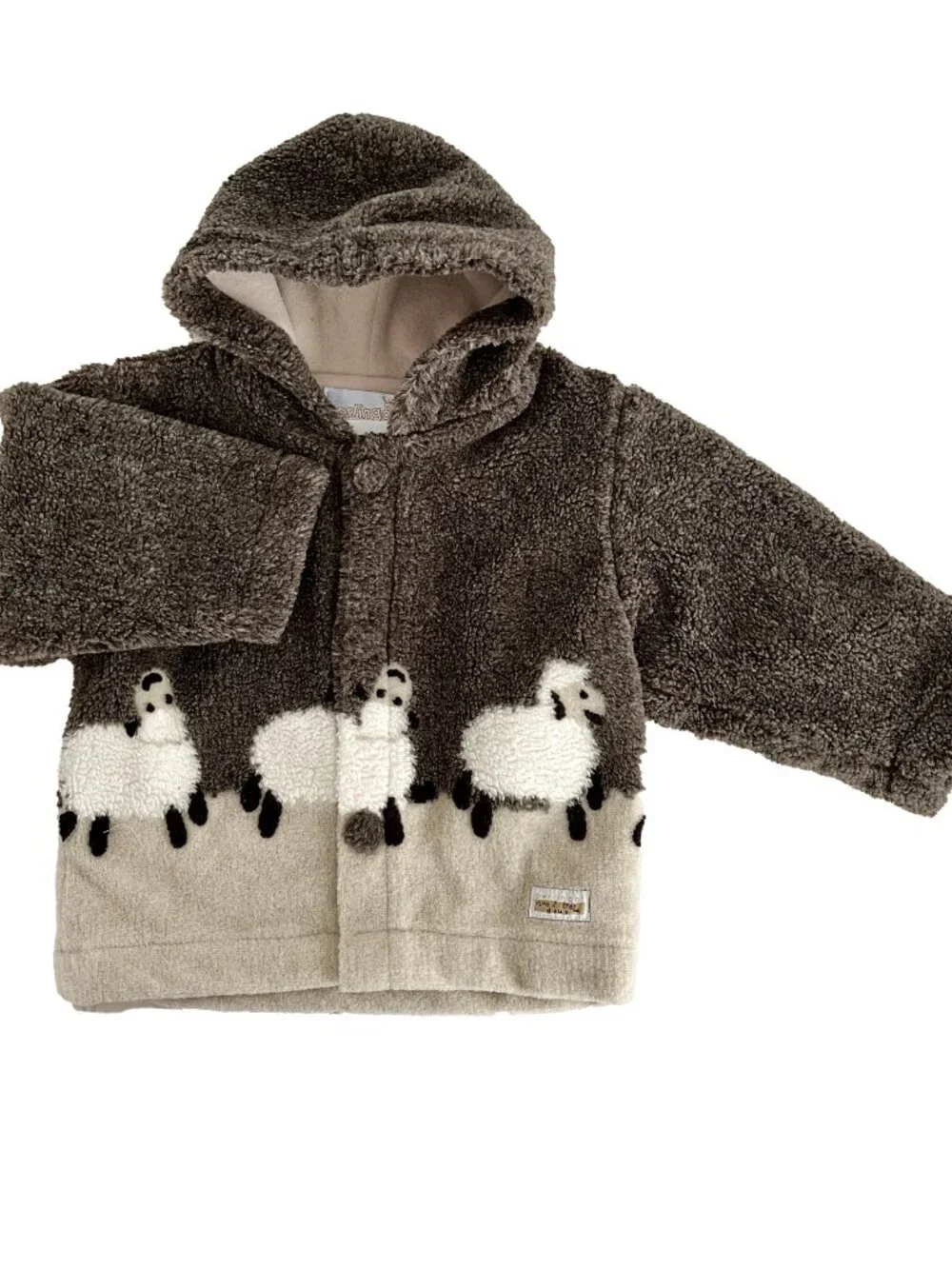 Toddler Coat, Brown Tan Sheep Theme Hooded Jacket, Size 2 Made in France, NWT